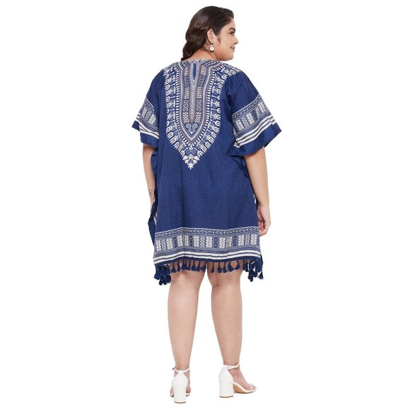Dashiki Printed Blue Polyester Short Caftan Tunic Dress for Women by Gypsie Blu - Picture 5 of 7